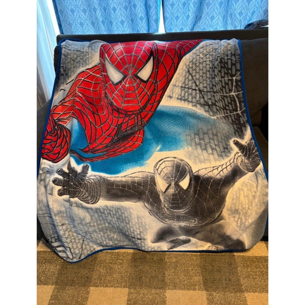 Vtg 2007 Spider-Man 3 Movie Fleece Throw Blanket Red & Black Suit Spiderman Rare
